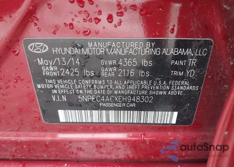 2014 Hyundai Sonata Limited from USA, damaged, VIN 5NPEC4ACXEH948302